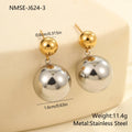 Round beads stainless steel colour-block ear studs with 18K gold electroplating
