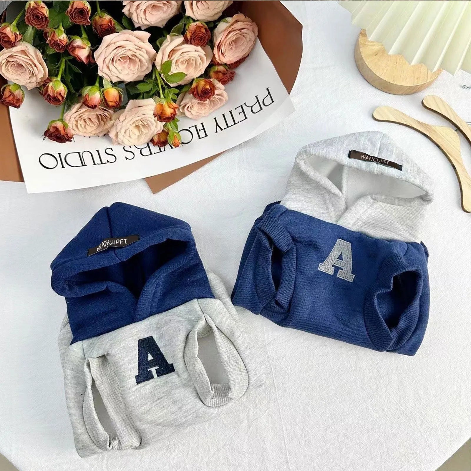 Blue and grey white slim-fitting pet sweater with reflective letters for dogs and cats