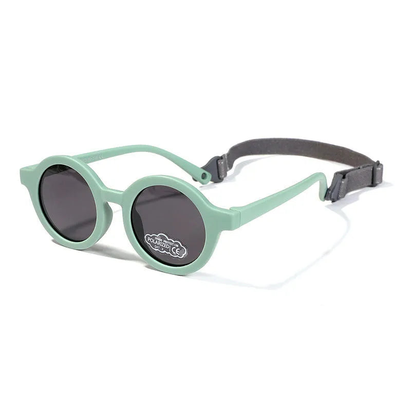 Children's silicone sunglasses with round frame and polarised lenses in multiple colours for 0-3 year olds