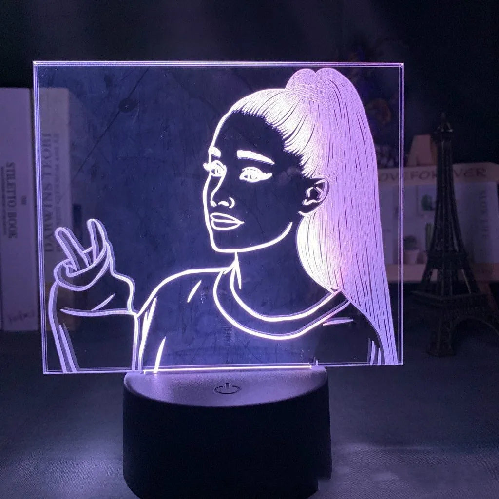 Acrylic 3D night light with LED base showing 200mm x 150mm dimensions and European style design