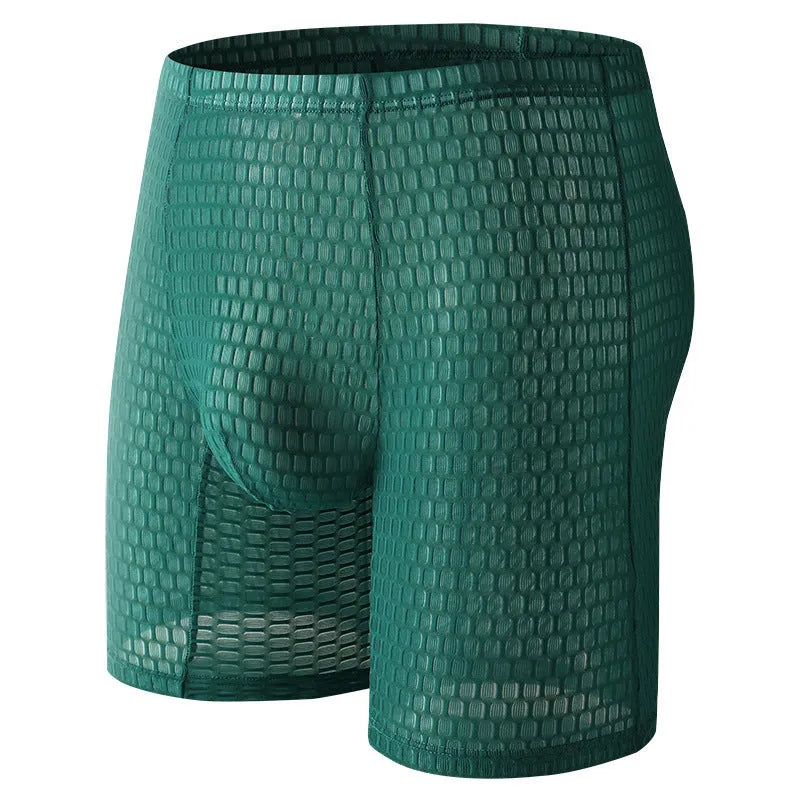 Men's solid colour lace boxer shorts with a hip-lifting design in light purple