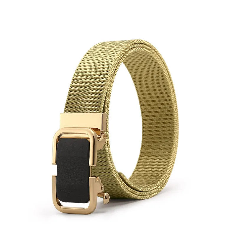 Men's navy blue nylon canvas belt with a silver alloy toothless buckle on a 120cm strap.