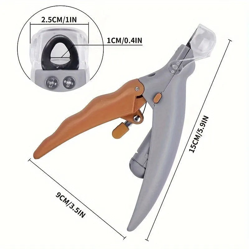 Yellow LED pet nail trimmer with magnifying glass and 4 lights for cats and dogs