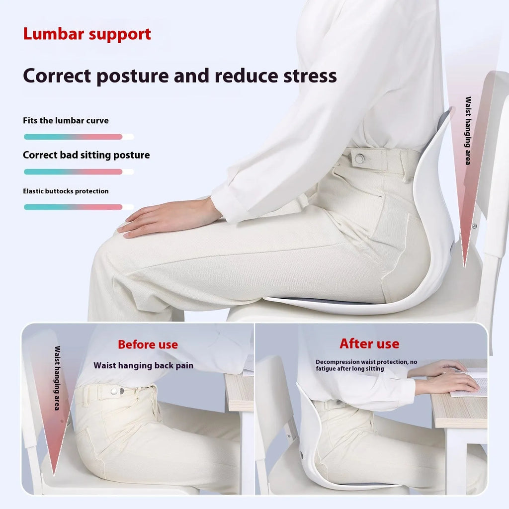 Grey waist support cushion with free size design and sponge filler for lumbar comfort