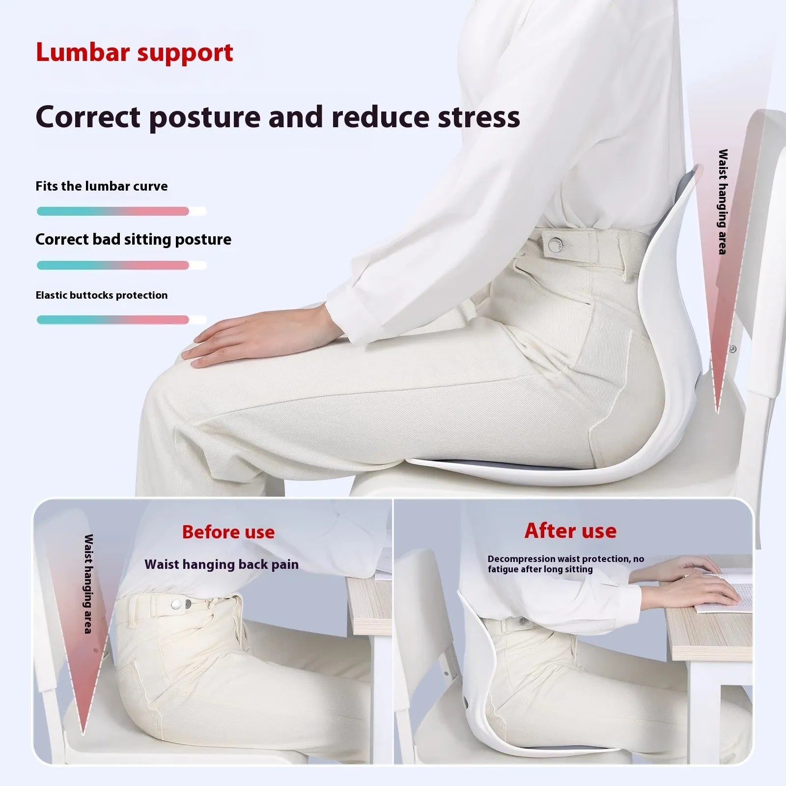 Grey waist support cushion with free size design and sponge filler for lumbar comfort