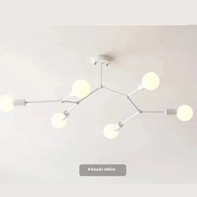 Nordic style iron chandelier ceiling lamp with multiple arms in black or white finish.