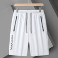 Man wearing black loose-fit quick-drying nylon sports shorts for summer.