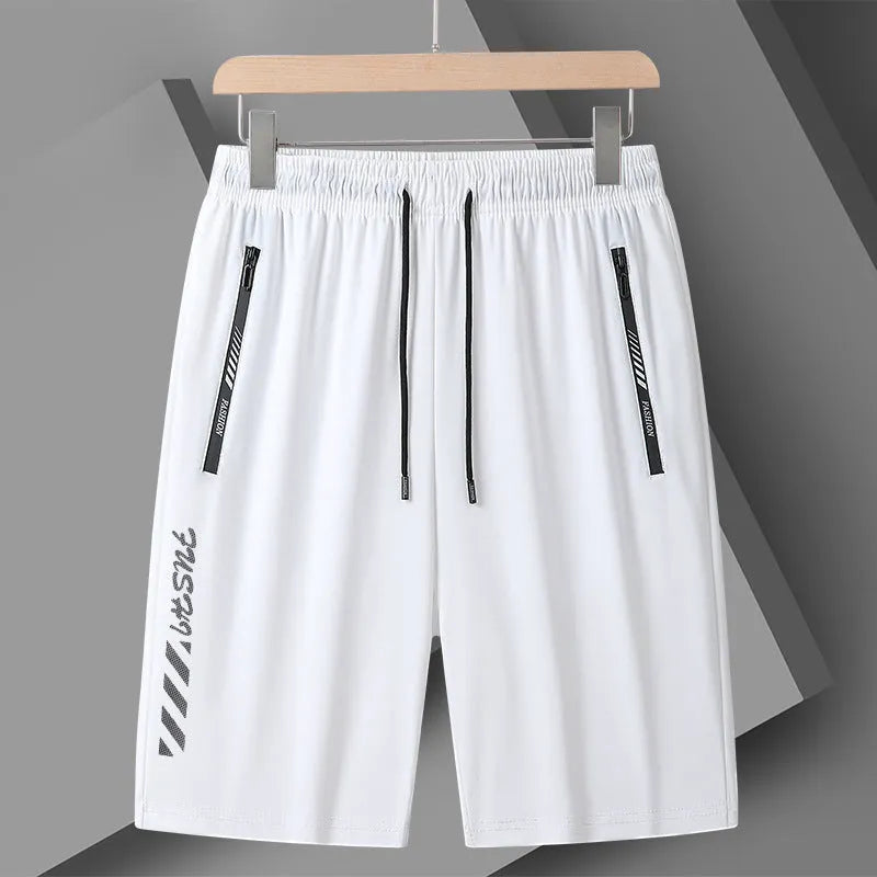 Man wearing black loose-fit quick-drying nylon sports shorts for summer.