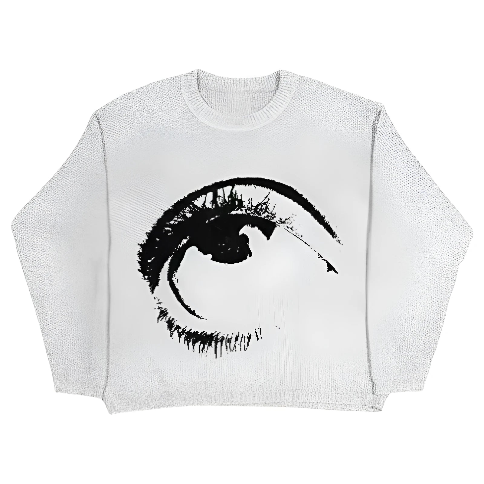 Organic cotton round neck hip hop pullover sweater in vibrant Eyes colour on street style model