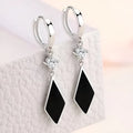Silver geometric diamond earrings with clip-on fitting and vintage Japanese-Korean styling
