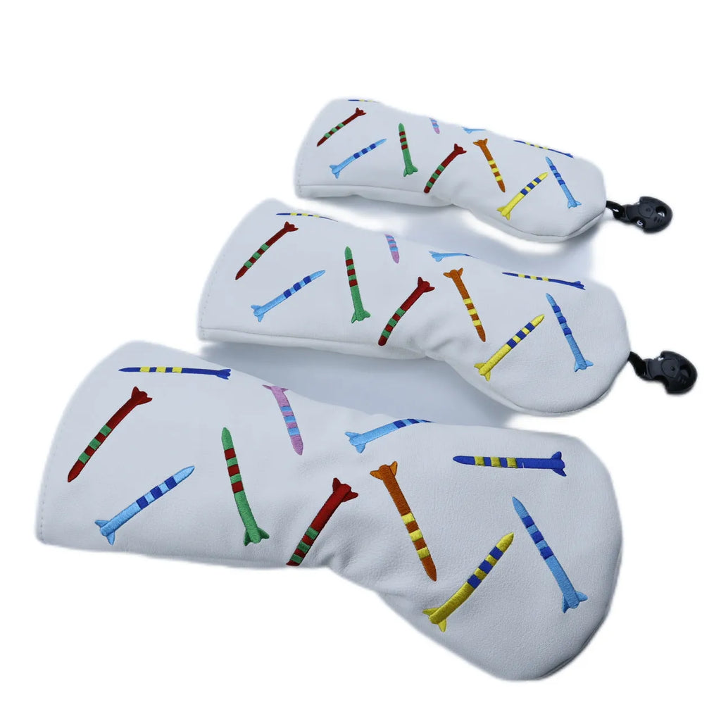 Golf wooden pole sets in black and white with three size options for sports and fitness use