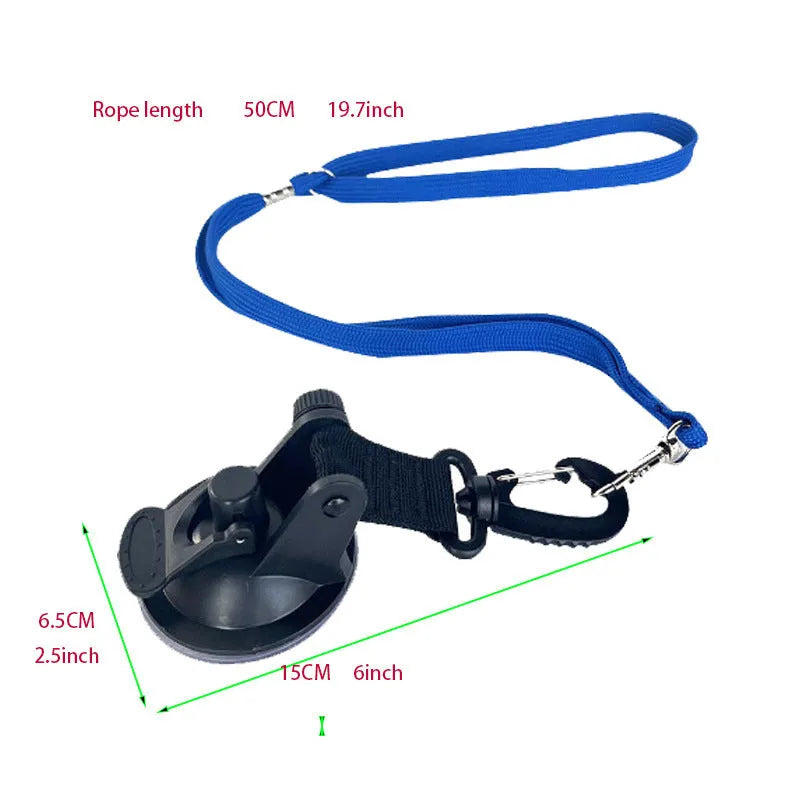Pet bathing restraint kit with suction cups, traction rope, and handcuffs in black or blue.