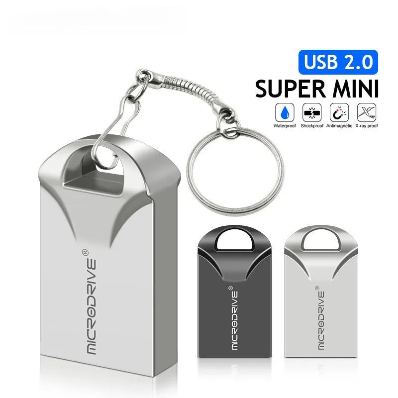 Mini metal USB flash drive in black and silver colours showing compact 23x12x8mm dimensions