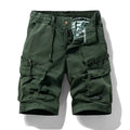 Men's cotton summer shorts with zipper closure and multiple pockets in army green colour