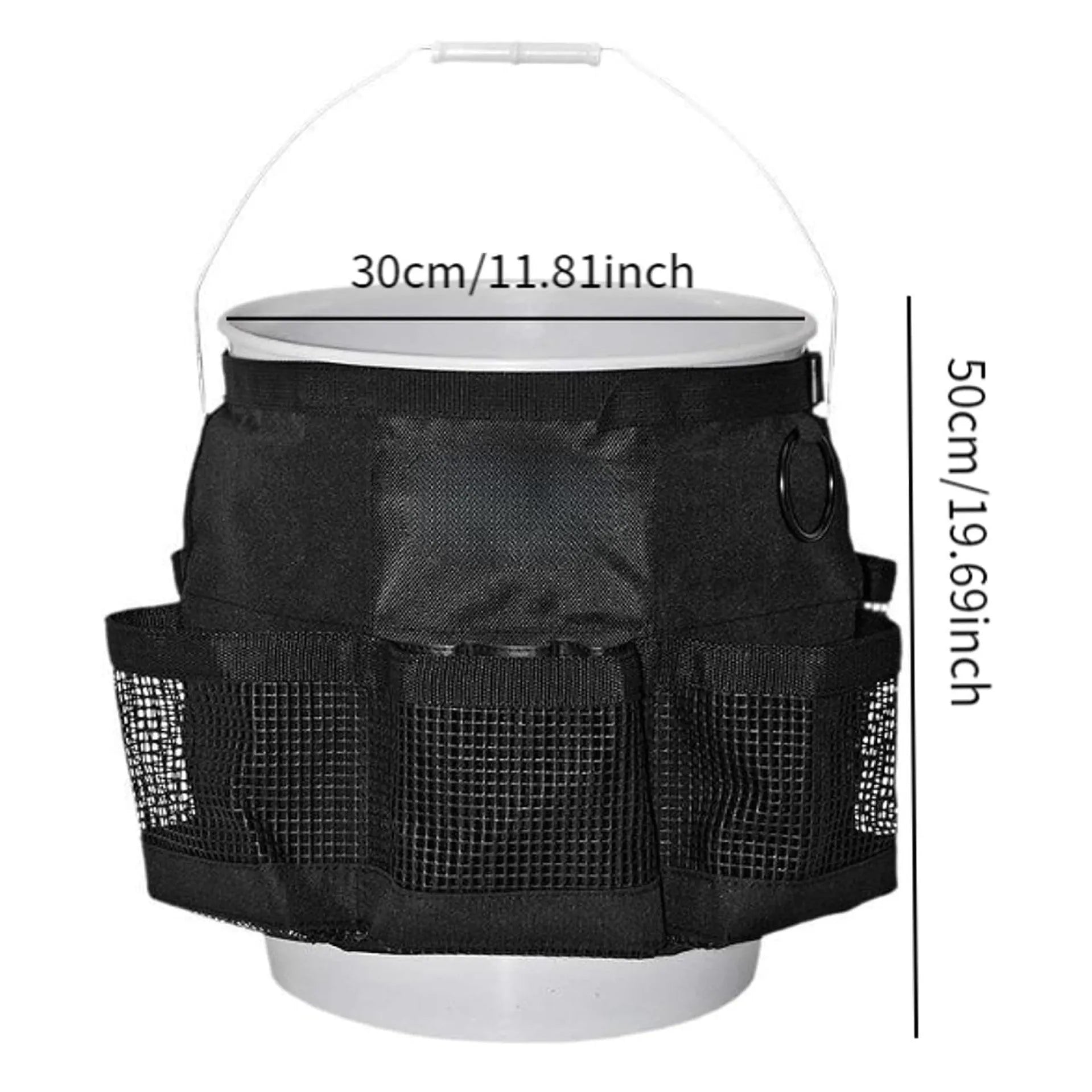 Black cylindrical polyester hanging storage bag for 5 gallon barrels with car washing tools