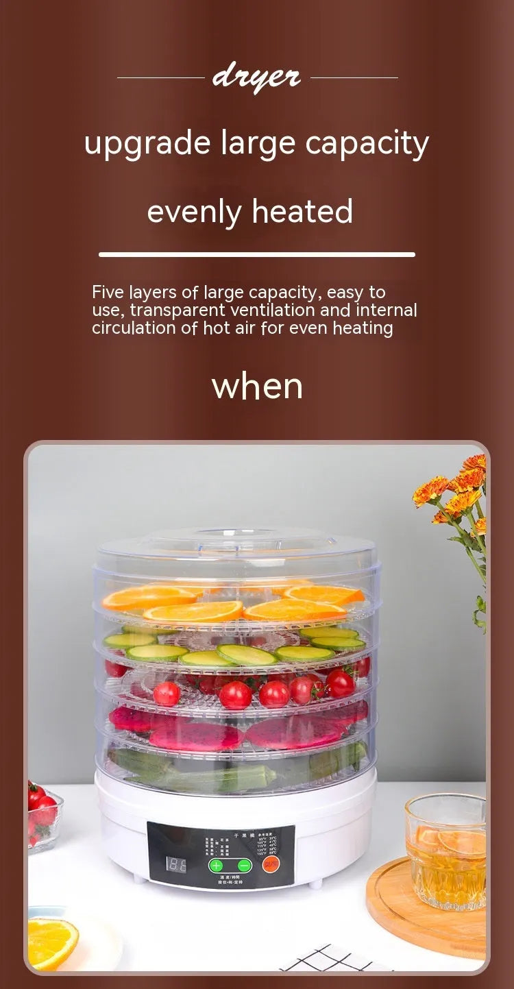 Five-layer white household fruit dehydrator appliance with multiple international plug options