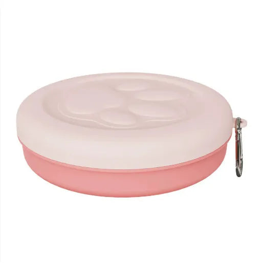 Portable collapsible dog bowl with dual compartments in light green colour