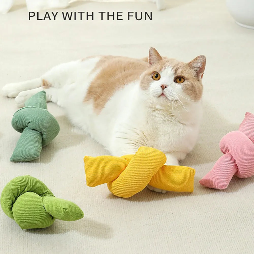 White cotton knotted dog rope toy for tugging and chewing games.