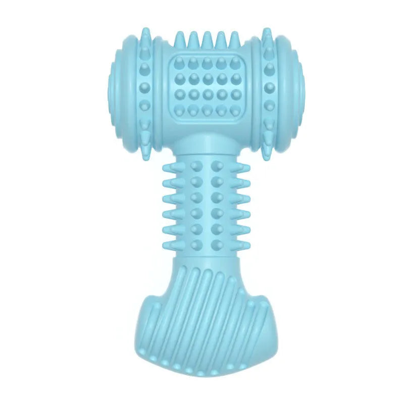Blue bone-shaped dog chew toy with raised texture dots on surface
