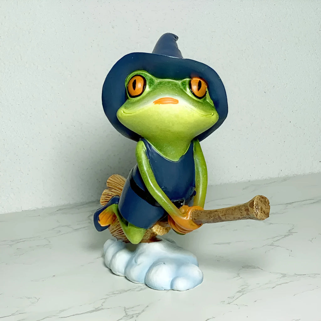 Magic Yoga Frog plastic and resin home ornament in RDW123 colour on a shelf.