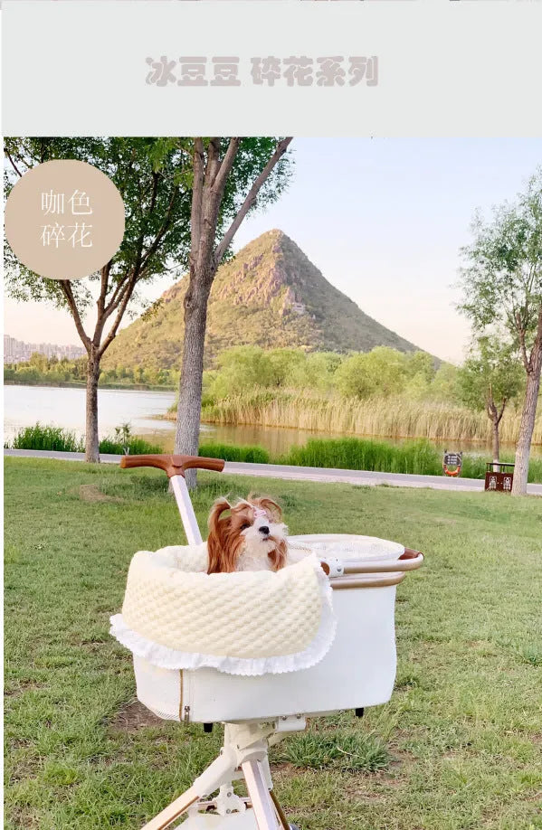 Pure cotton pet stroller three-piece set with towel, cushion and pillow in floral pattern