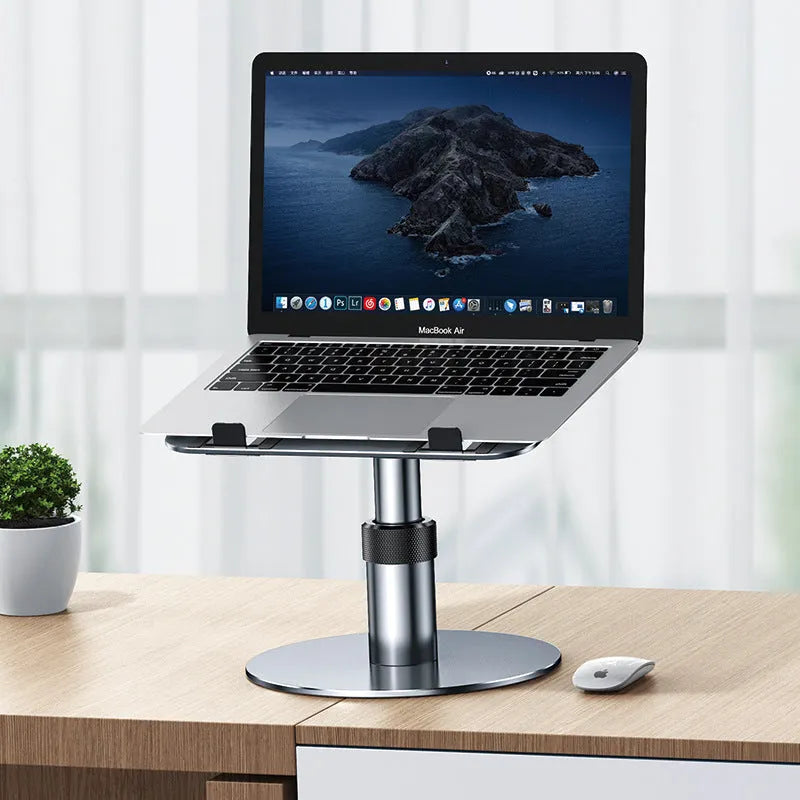 Silver aluminum alloy car back seat laptop stand with adjustable height and 360 degree rotation for devices up to 18 inches