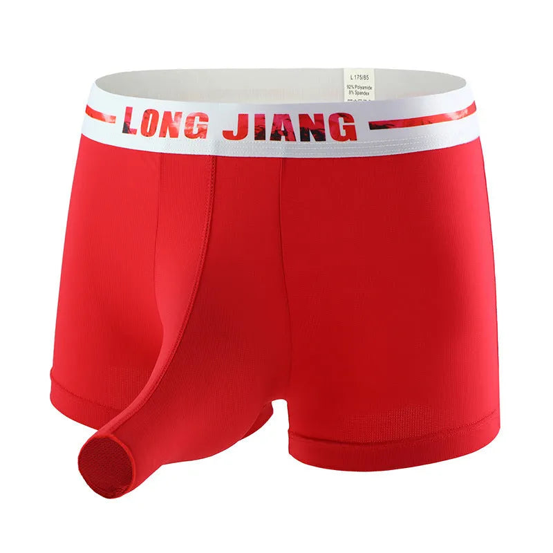 Men's solid colour ice silk boxer shorts in mid-waist trunk style