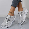 Women's mesh platform shoes with cross strap design in gold colour with waterproof base