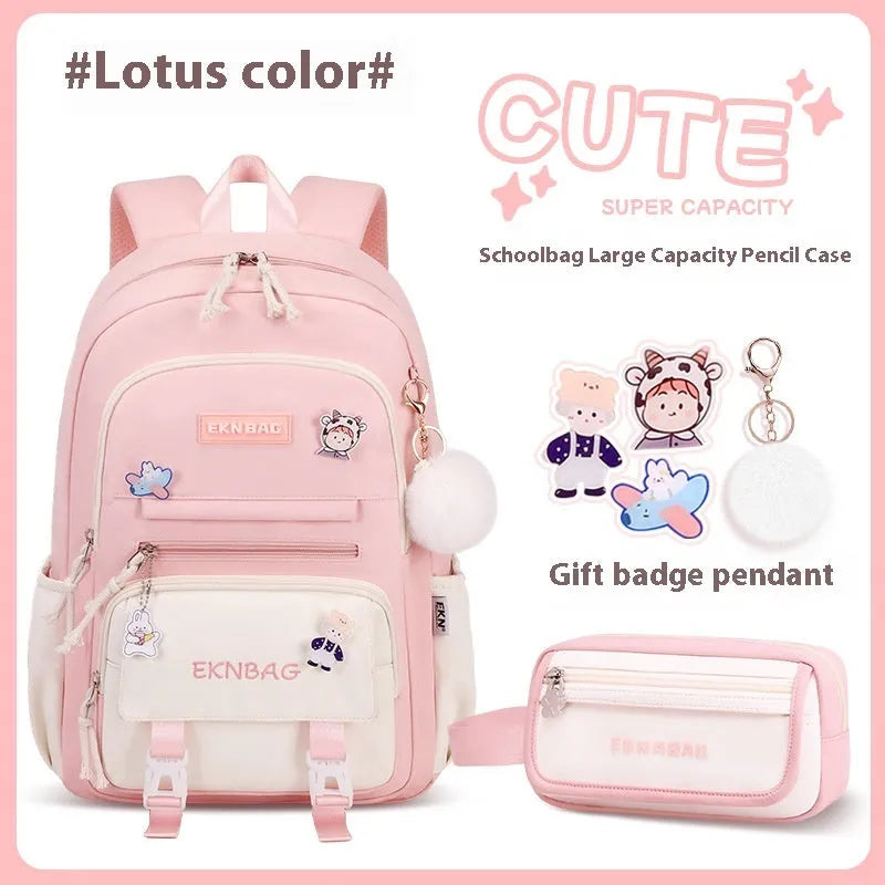 Girls' school backpack in Oxford cloth with curved shoulder straps and spine protection