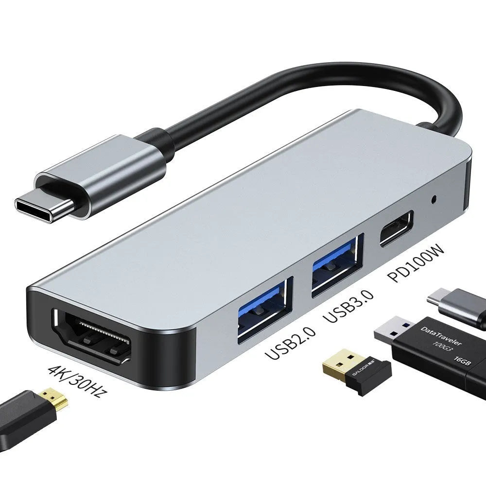 Portable six-in-one Type-C expansion dock for notebooks and tablets with 13.5cm cable