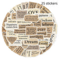 25 Torn English decorative laptop stickers in 4-7cm sizes with waterproof PVC construction