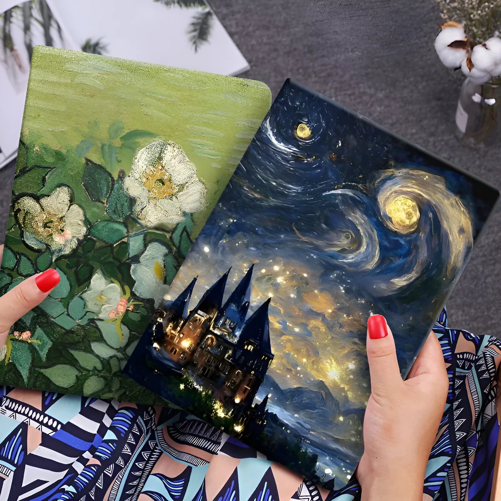 Handmade liquid silicone iPad flip case with custom floral oil painting design in Apricot Flower colour.