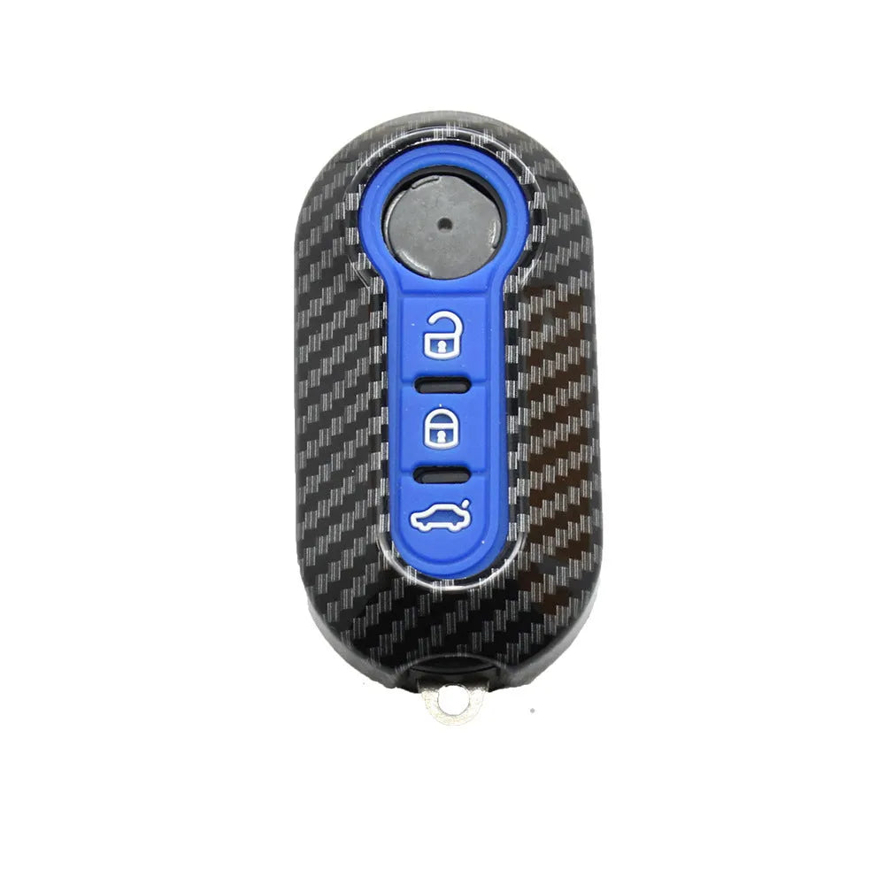 Fiat 500 carbon fibre key shell case in black, red, and dark blue colours for Boyue Ottimo Viaggio models