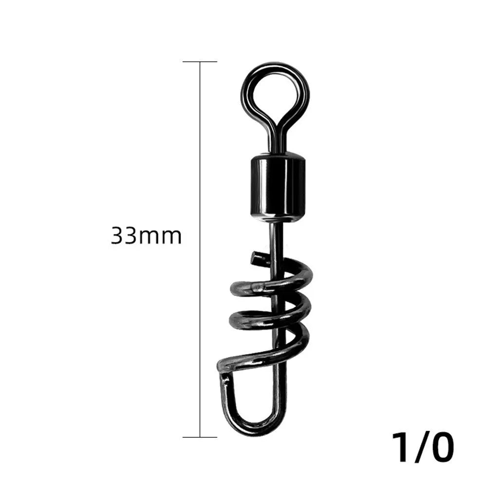 Stainless steel and copper fishing swivel connector with 8-shaped ring in seven colour-coded sizes.