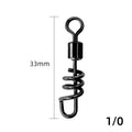 Stainless steel and copper fishing swivel connector with 8-shaped ring in seven colour-coded sizes.