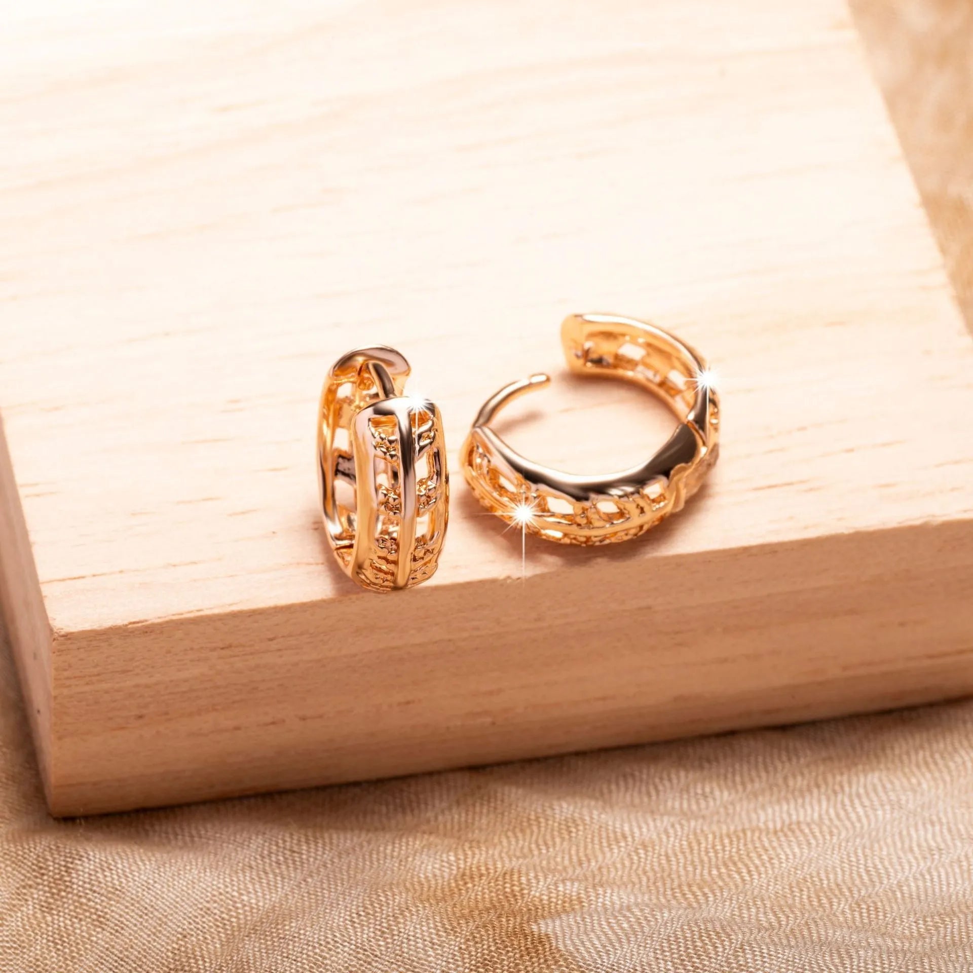 Rose gold copper earrings with hollowed-out heart and leaf shape design