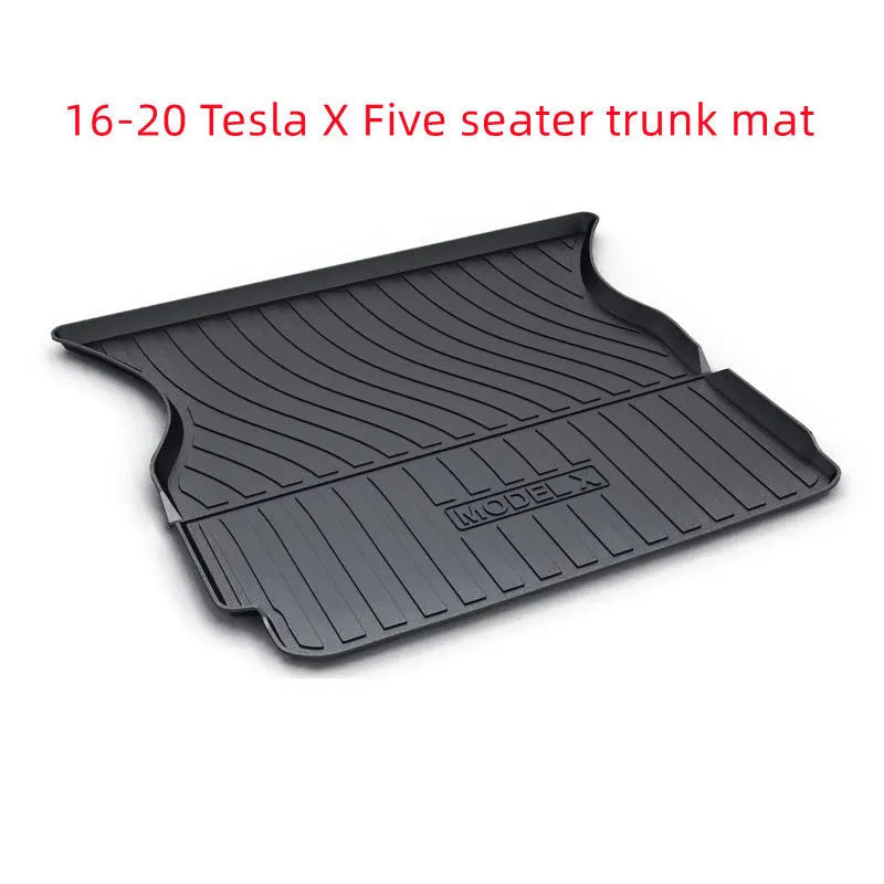 Rubber floor mat with TPE footrest for Tesla Model 3, Y, X, and S cars.