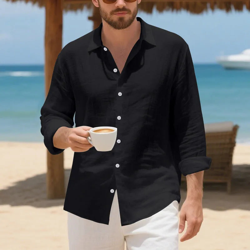 Men's linen casual shirt in American style loose fit with non-ironing fabric
