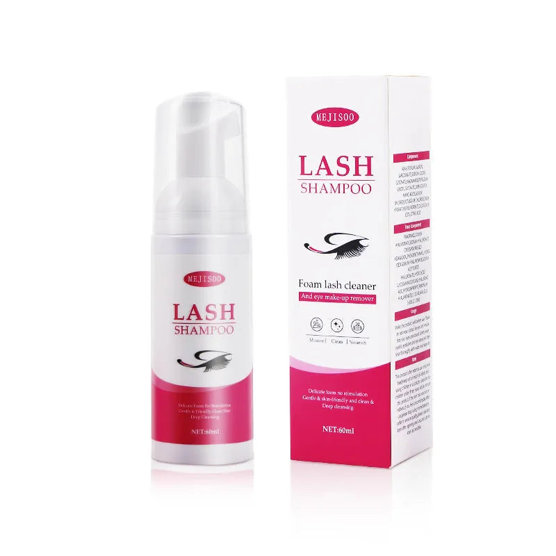 LASH SHAMPOO Mousse eyelash cleaning solution 60ml bottle with soft foam formula