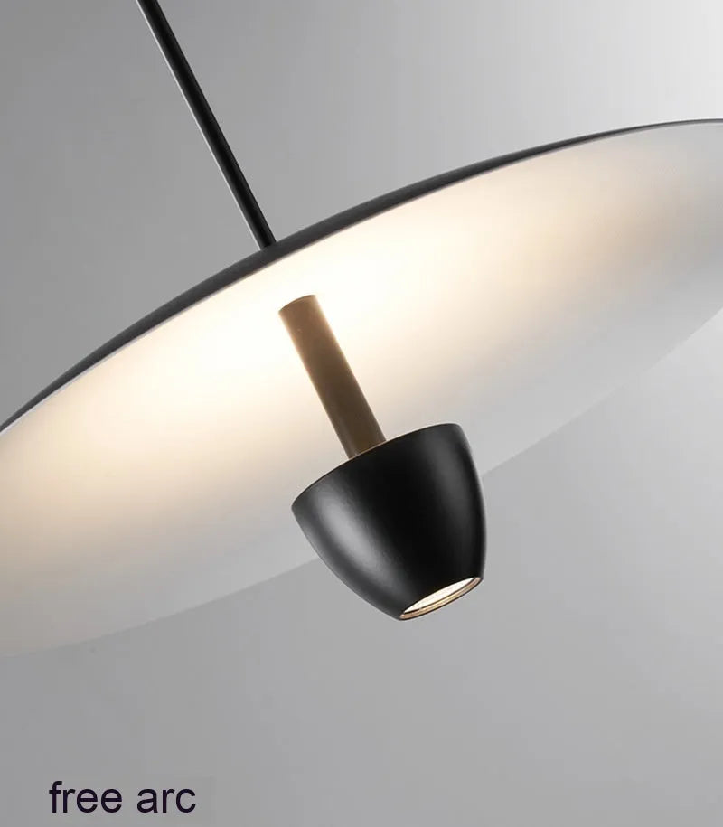 Black modern minimalist ceiling chandelier with warm white light, 400mm wide.