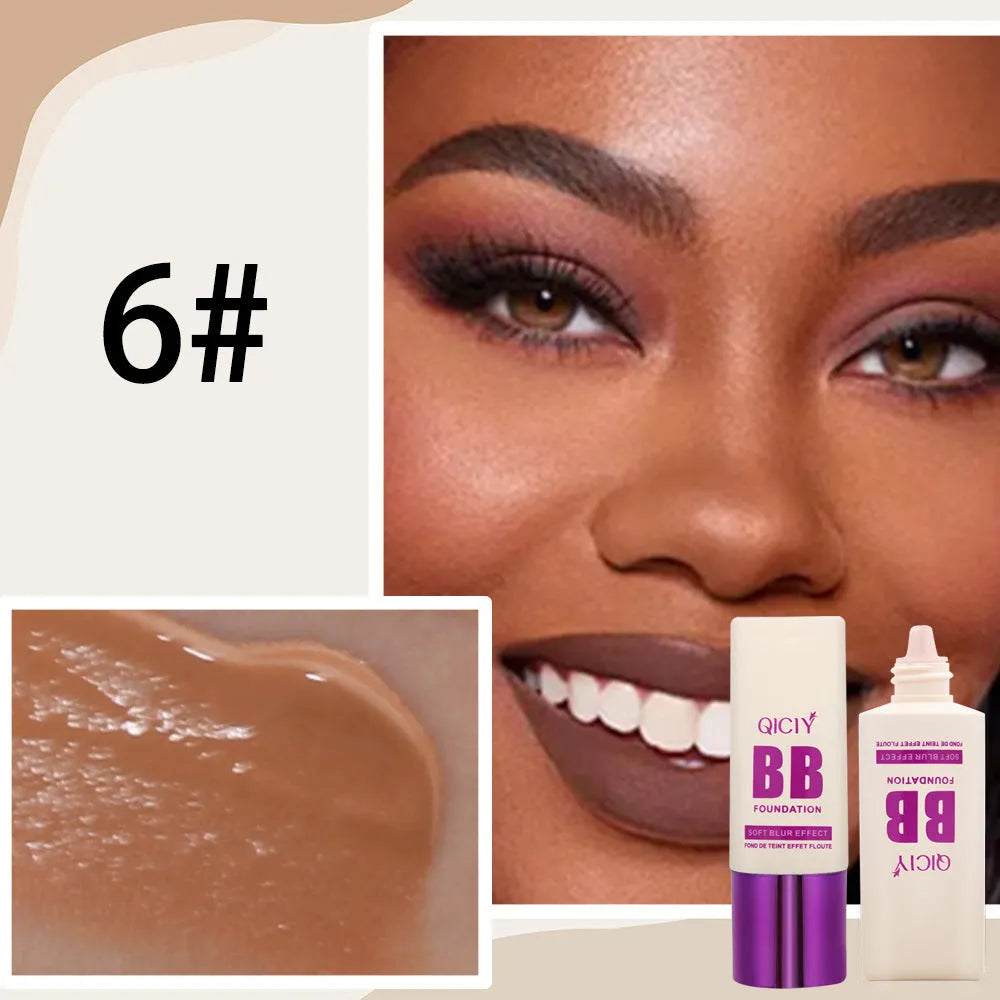 Feeding bottle design BB cream liquid foundation with brightening repair, showing 10 shade options.