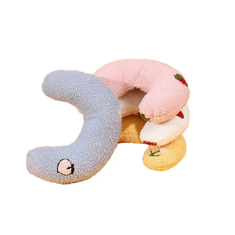 Cartoon half moon pet pillow in blue, pink, white, and yellow colours for dogs and cats
