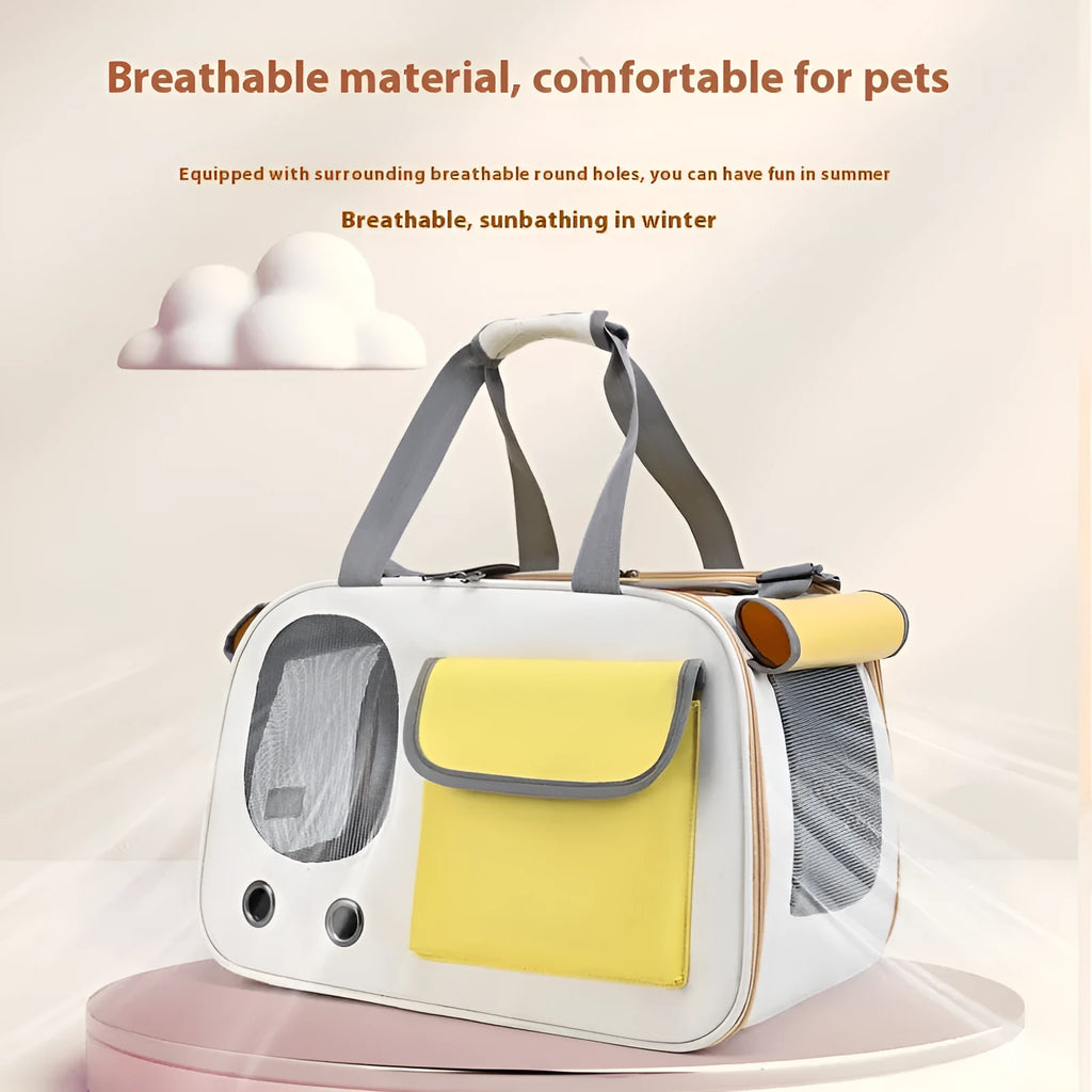 Portable foldable pet carrier bag in canvas material with single shoulder strap