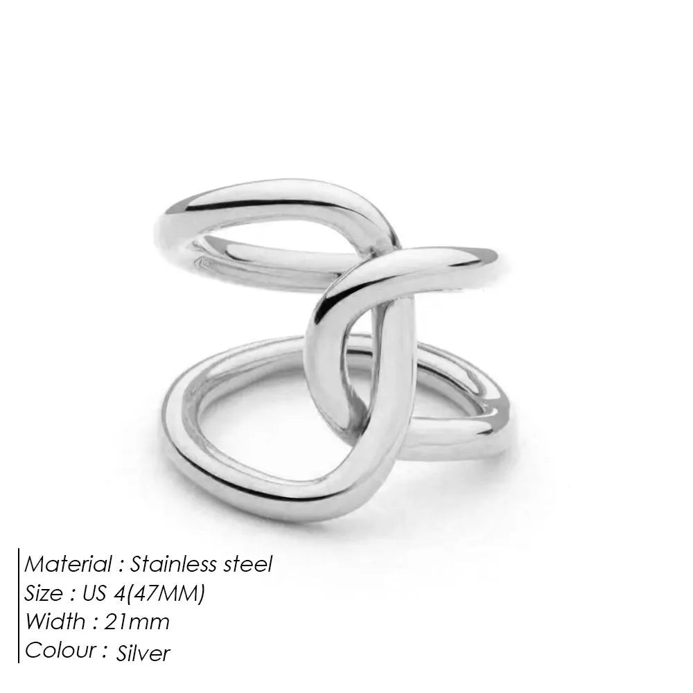 Women's stainless steel adjustable knot ring with geometric U-shape and opening design