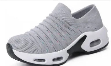Plus size fly-knit socks shoes in multiple colours with stretch mesh upper and low heel