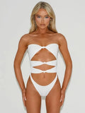 Women's hollow-out one-piece swimsuit in nylon fabric with fashion design