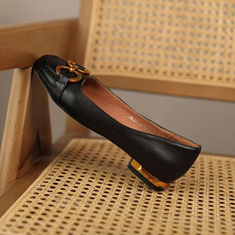 Women's square toe Mary Jane pumps with a super high heel over 8cm in apricot colour, showing shallow mouth design.