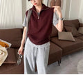 Retro half zip sleeveless knit vest with 3D pattern in mesh fabric