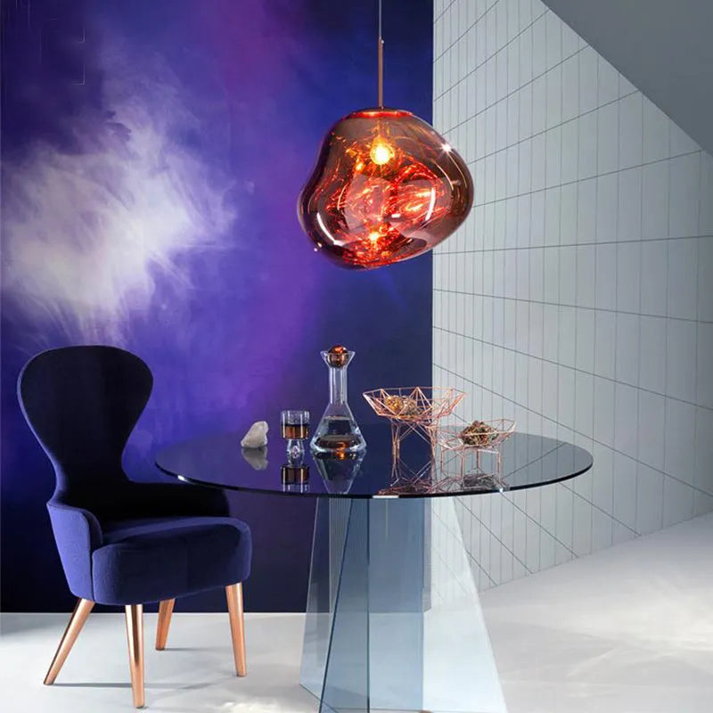 Irregular post-modern glass chandelier in gold finish with lava-like shape for bedroom or living room lighting