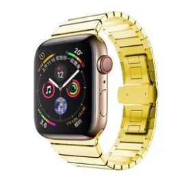Stainless steel Apple Watch band with butterfly buckle clasp in silver colour